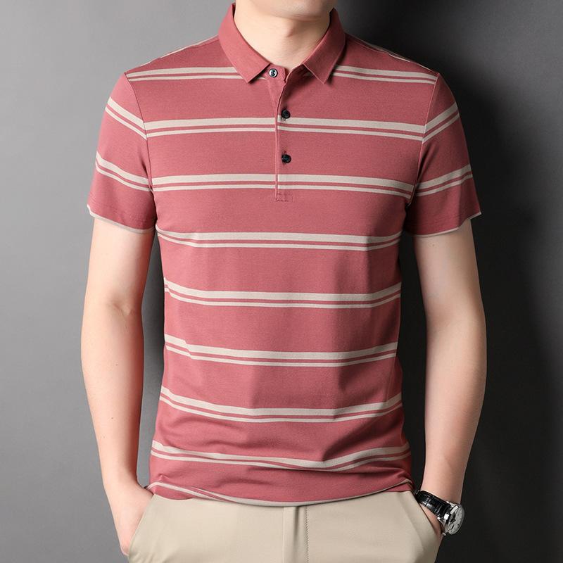 Cotton Striped Men's Short-sleeved T-shirt Spring and Summer Youth Fashion Korean Style POLO Shirt Loose Sweat-absorbent Bottoming Shirt