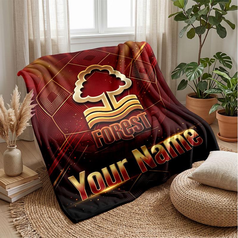 Nottingham Forest FC Custom Name Text Flannel Blanket Soccer Logo Personalized Fleece Throw Blanket Special Gift For Sofa Bedroom Home