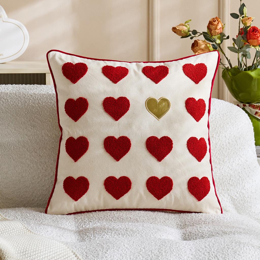 Valentine's Day Pillow Cover Couple Plush Cushion Cover Heart Embroidery Love Sofa Decoration 50x50cm