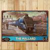 2D плоская, 1 шт. Винтажная металлическая настенная табличка с паровозом Mallard 1938 года - 8x12 дюймов, Железный ретро-железнодорожный знак с сине-черным локомотивом