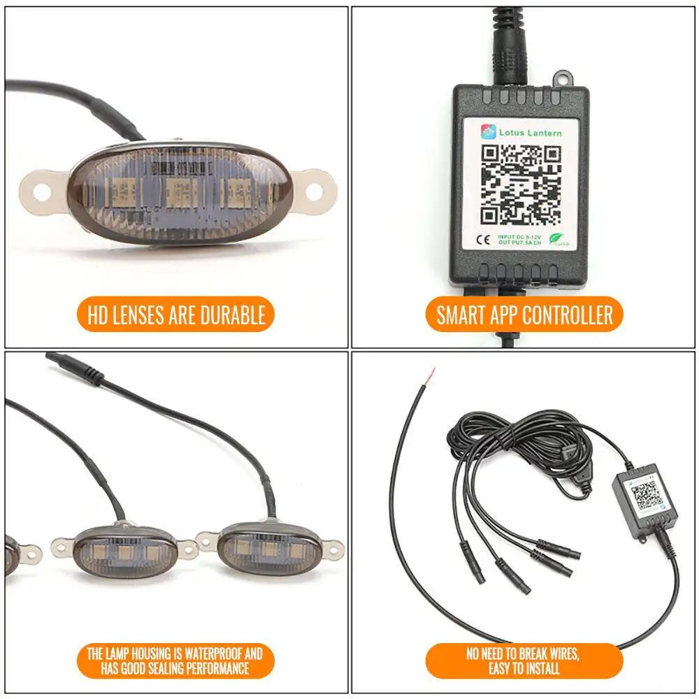 Светодиодная подсветка передней решетки автомобиля Универсальный дневной ходовой огонь RGB Управление через приложение Предупредительный свет центральной решетки Внешние аксессуары