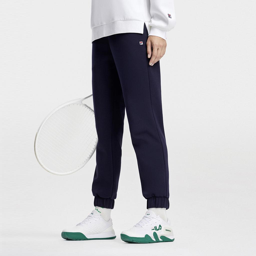 Fila Вышитый логотип Теннис Прямые штанины На шнуровке Повседневные Трикотажные спортивные штаны Женские штаны Темно-синий A11W343613F-NV