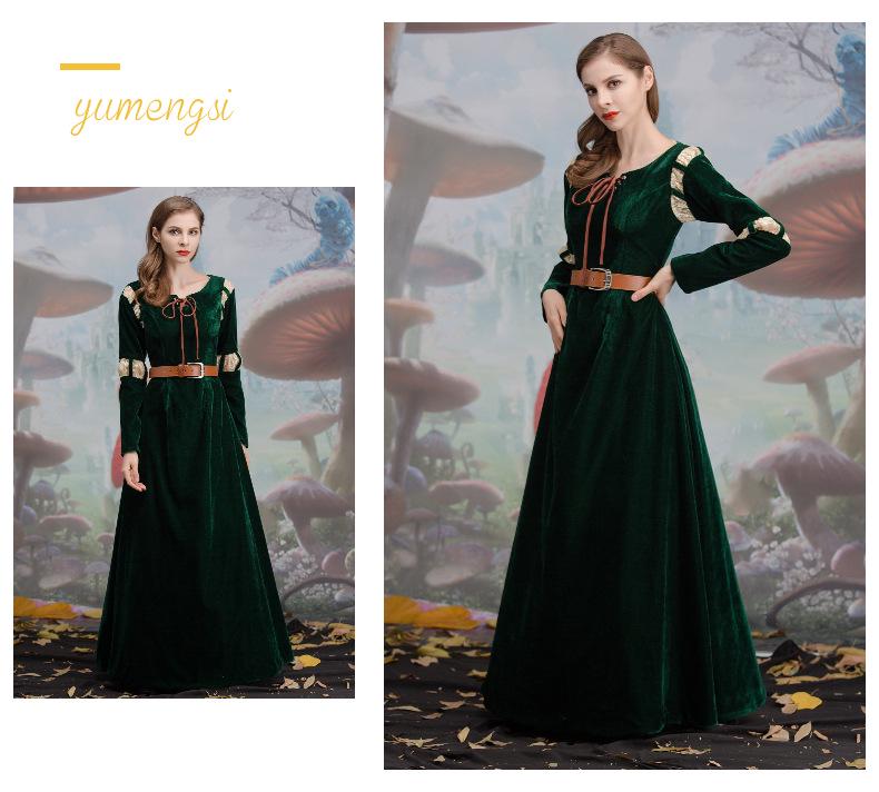 Women's Brave Merida Green Court Long Dress Halloween Cosplay Costume