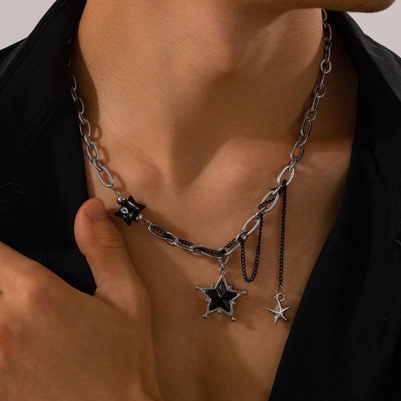 Korean Fashion Black Star Pentagram Pendant Titanium Steel Chain Choker Necklace For Women Men Punk Rock Y2K Jewelry Accessories