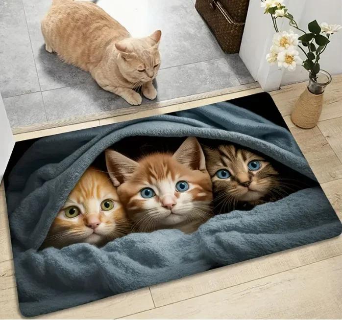 Cute Cat Pattern Door Mat "Goodbye" and "Hello!" Welcome Floor Mat Perfect Entrance Living Room Kitchen Door Mats Decoration