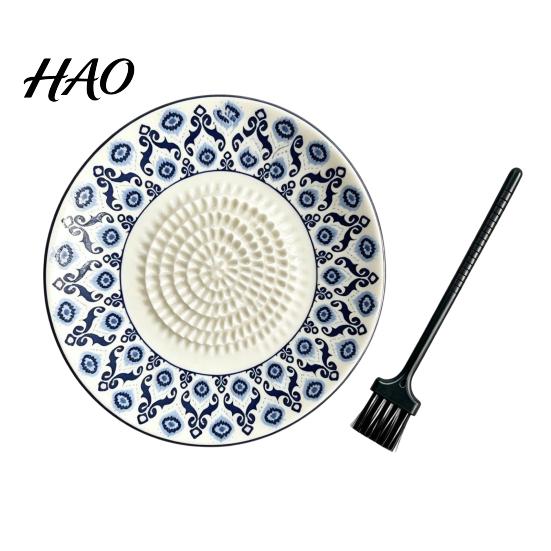 Handheld Vegetable Grinder Ceramic Garlic Ginger Grater, 2-in-1 Manual Shredder Plate for Kitchen Cooking, Flat Sturdy Food Grater Base Easy-Clean