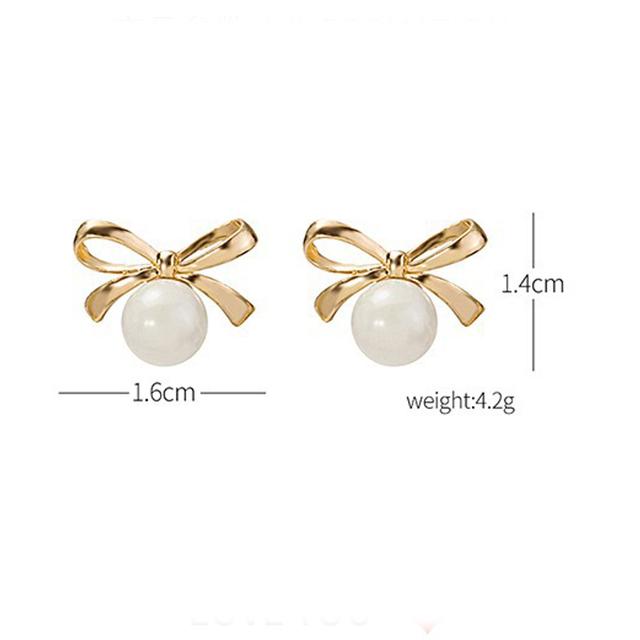 Women Fashion Bowknot Pearl Earrings Lady Elegant Party Temperament Bow Ear Stud Teen Piercing Jewelry Jewelry Gift Gold Color