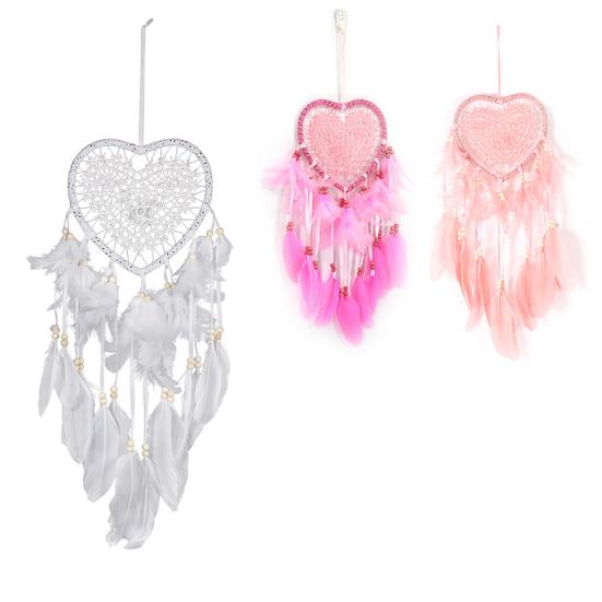 Catcher Heart Feather Dream Beads Girl Room Wall Hanging Window Ornament Decor