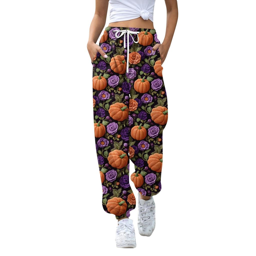 Women's Sports Pants With Pockets Fashion Print Elastic Waist Pants Casual Sweatpants Pants