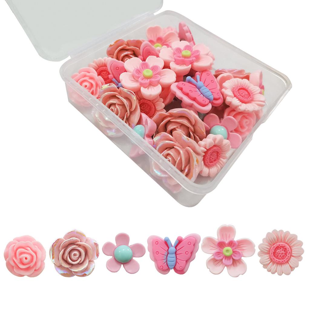 Набор из 30 смоляных кнопок-гвоздиков в виде цветов, милые канцелярские кнопки, универсальный набор канцелярских кнопок для фотостены, украшения класса и стола