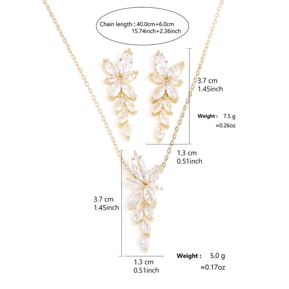 ZAKOL Fashion Cubic Zirconia Leaf Earrings Necklace Set for Women Elegant Sliver Color Bridal Wedding Party Jewelry Dress SP3064