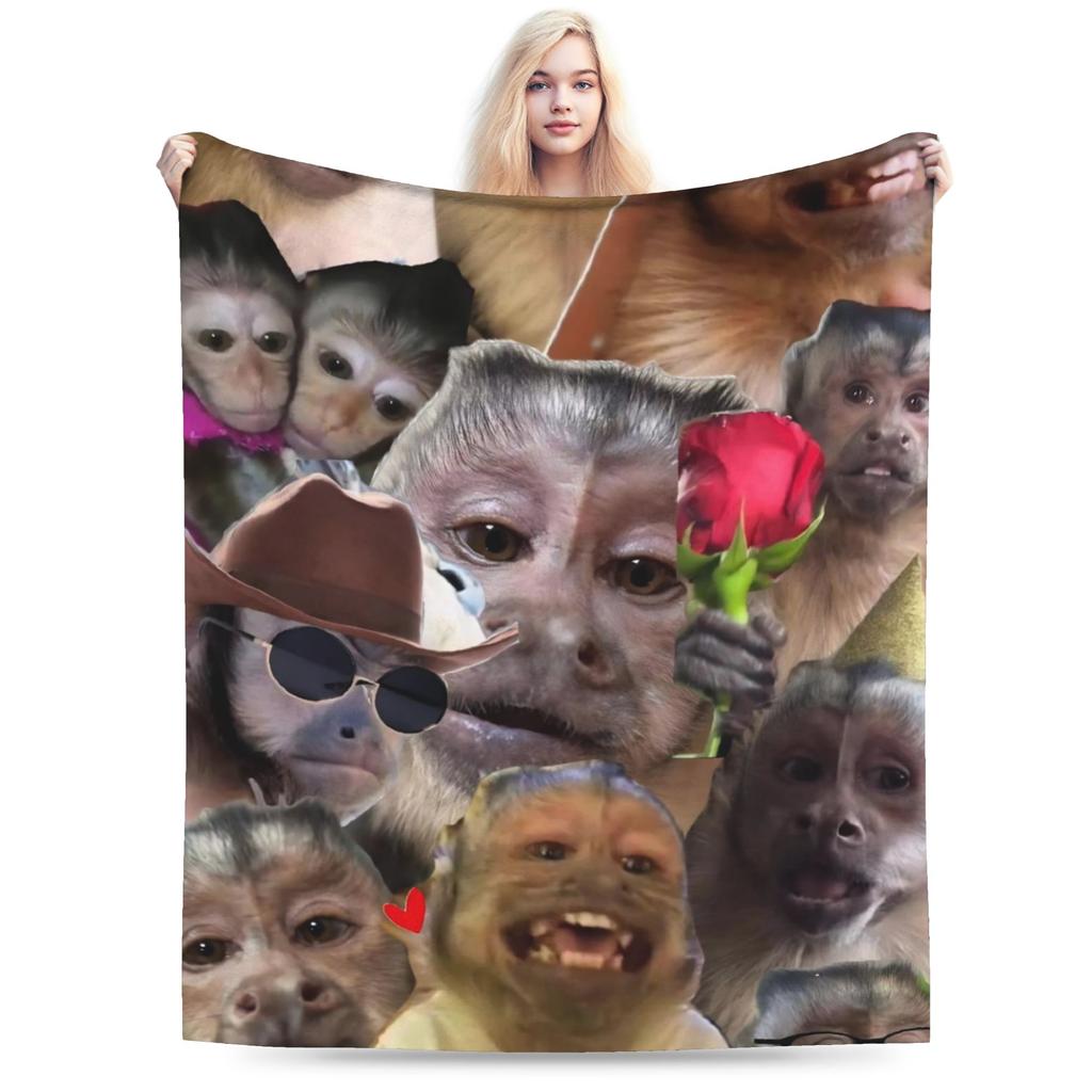 Monkey Face Funny Meme Blanket Ultra Soft Throw Blankets for Sofa 50x60 Inch Multisize Bedding Throws