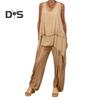 Two Piece Outfits for Women Casual Sleeveless Irregular Top Wide Leg Pants Set Loose Lounge Suit for Summer