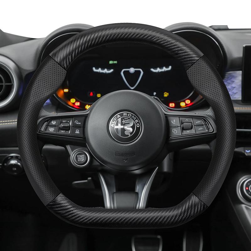 For Alfa Romeo Perforated Leather & Carbon Fiber Texture Steering Wheel Cover 159 147 Gt Giulietta Mito Giulia Stelvio Tonale