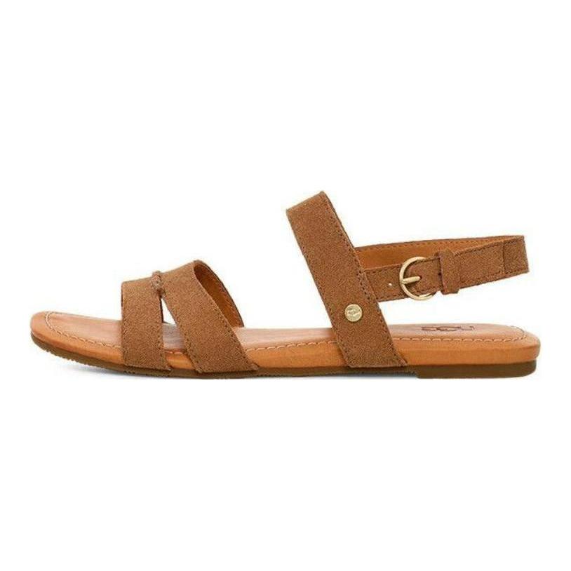 UGG Стильный женский сандаль из спилка коровы, цвет каштановый, 1136789-CHE