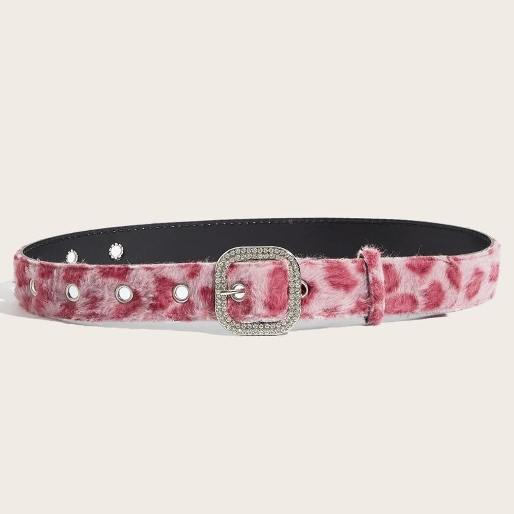 Pink Plush Women's Belt Leopard Print Waist Belt Fashion Pin Buckle Waistband Jeans Accessories