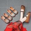 Women's Flat Shoes Retro Round Toe Genuine Leather Hollow-out Breathable Soft Soled Sandals
