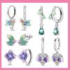 925 Silver Plants and Insects Drops Earrings Little Green Leaves and Fireflies Earrings Suitable for Women's Jewelry