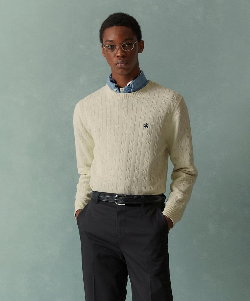 BROOKS BROTHERS Cotton Cable Crewneck Sweater (Ivory) (Bbwrmbg102)
