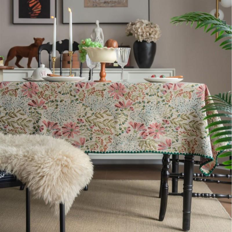French Vintage Embroidered Tablecloth With Floral Woven Jacquard Rectangular Dining Table Cover Home Decor
