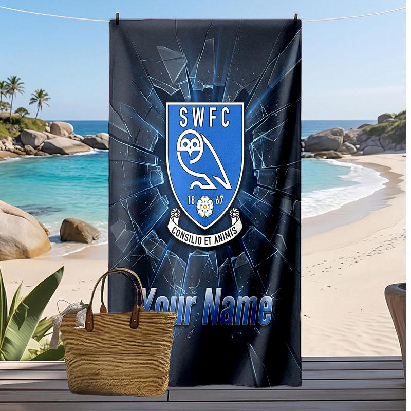 Sheffield Wednesday FC Personalized Printed Beach Towel Soccer Logo Support Custom Name Text Absorbent Towel For Sport Travel Special Gift