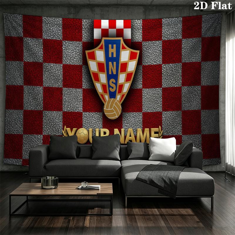Custom Name,Croatia national football team Wall tapestry, aesthetic printed fabric blanket, suitable for bedroom, living room, and home decor.