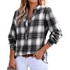 Women's V-neck Plaid Shirt Fashion Casual Shirt Button-up Top