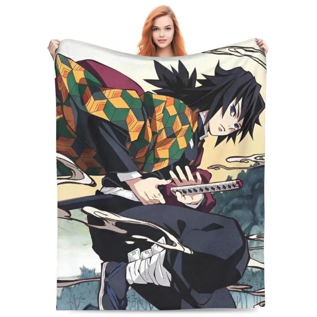Водный столп Гию Томиока Одеяла Коралловый флис Плюшевое Аниме Клинок, рассекающий демонов Супермягкое Одеяло-плед для Автомобиля Дивана Кушетки Покрывало