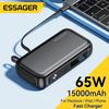 Essager 15000mAh Portable Power Bank In With USB C Cable External Spare Battery Pack for iPhone iPad Macbook 65W Fast Charger