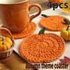4 шт. Подставки под чашки ручной работы крючком в виде тыквы - Осенний декор стола на День благодарения для кухни, Набор нескользящих подставок, Дом в деревенском стиле