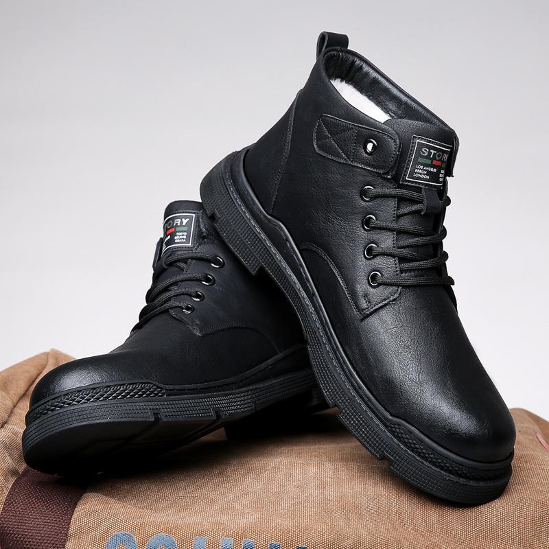 2025 Осень и зима Новый год мужские ботинки Martin ручной работы онлайн в стиле ретро мужские флисовые теплые хлопковые кожаные ботинки хлопковая обувь 9751