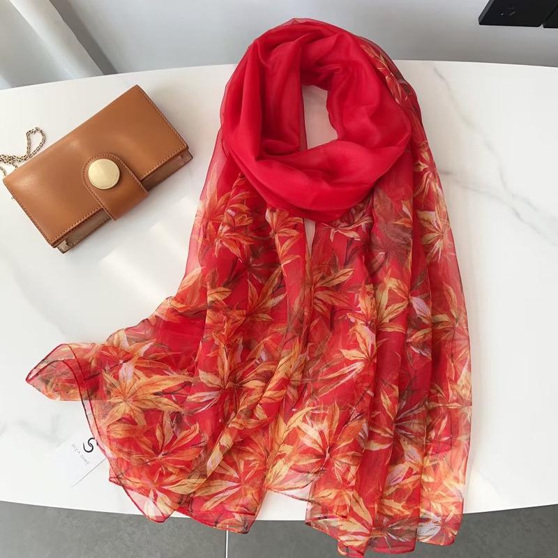Women's Long Printed Silk Scarf - Ultra-Thin, All-Season, Middle-Aged Mother Style