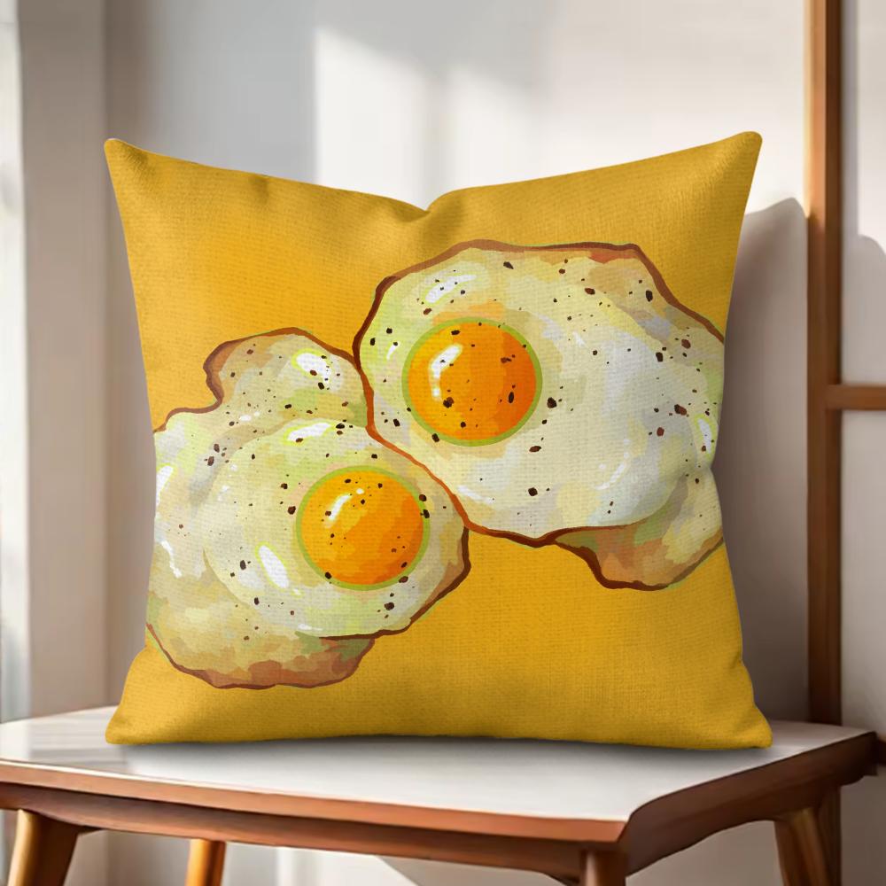 Food Fried Egg Pizza Cushion Cover Natural Linen Organic Fabric DoubleSided Printing Couch Pillow Covers Home Decor Gift