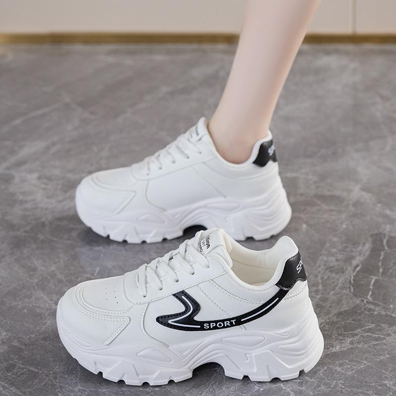 Platform Women's Shoes 2025 Spring and Autumn New Korean Version of Dad Shoes Round Head Lace-up Small High-heeled Mesh Women's Shoes