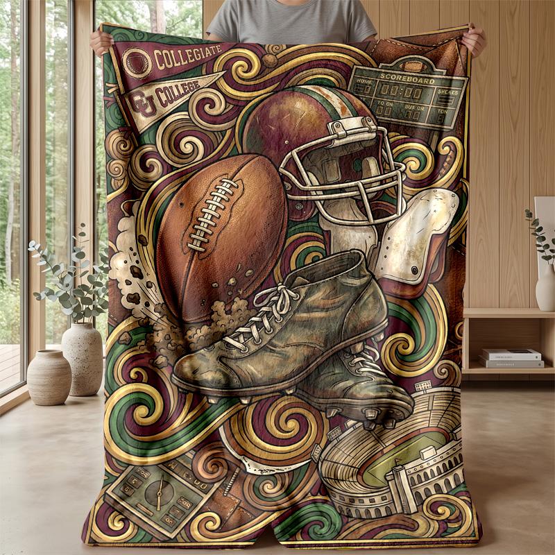 Football Helmet and Ball Theme blanket Lightweight Warm Flannel Blanket Decorative Throw Blanket for Home Decoration