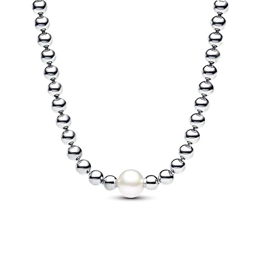 925 Sterling Silver Pearl Shiny Bead Jewelry Set Bracelet Earring Necklace for Women Exquisite Simple Stackable Jewelry Gift