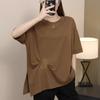 2025 Plus Size Summer Solid White T-shirt Women Short Sleeve Long Buttons Loose Tops Tees