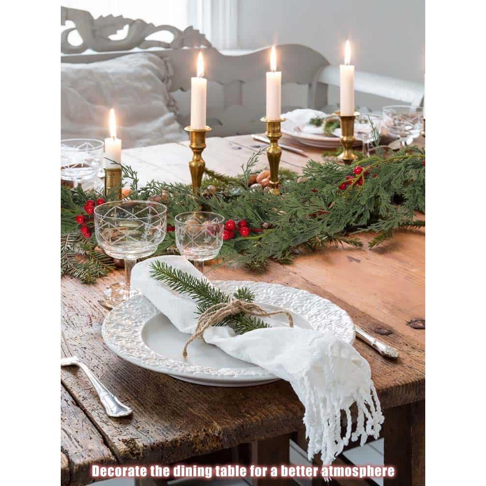 Christmas Garland 6FT Artificial Cedar Pine Garland Realistic Winter Greenery with Red Berries Garland for Christmas Party Xmas Table Mantle Wall Room