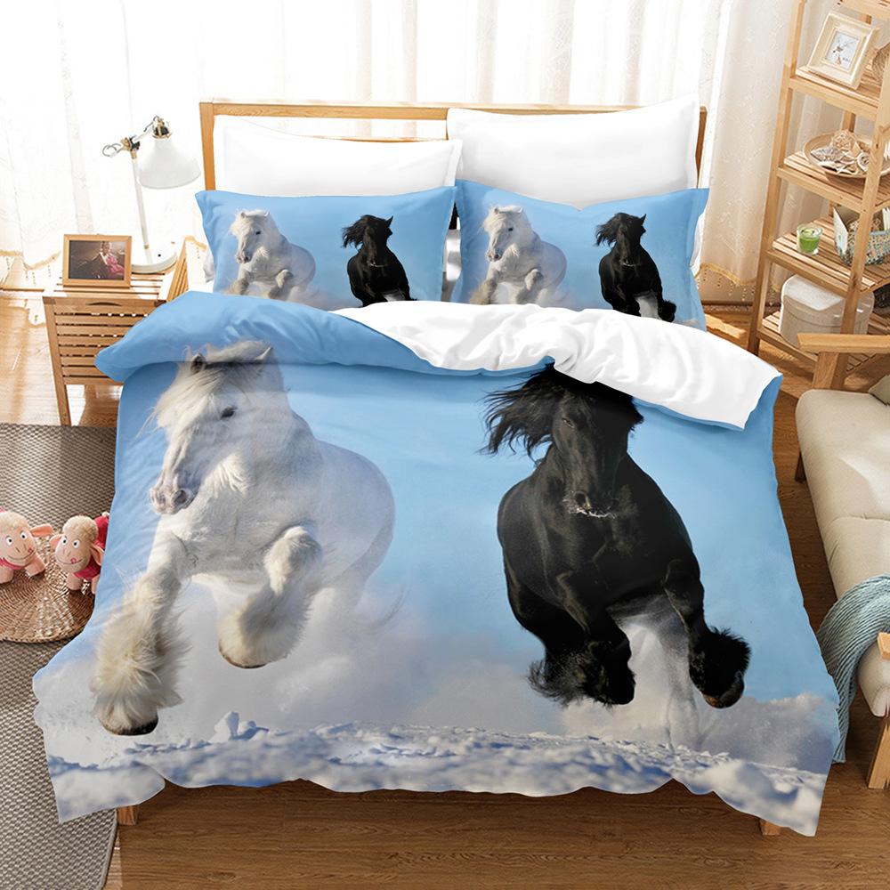 Running White Horse Bedding Set 3D Print Polyester Duvet Cover Single Twin Queen King Size for Home Decoration Birthday Gift