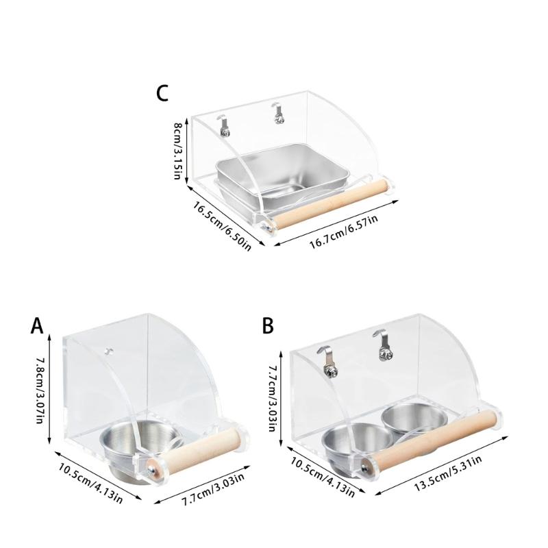Parrots Food Bowl Acrylic and Sainlessed Steel Parakeet Food Container Anti Spill Design for Home and Bird Enthusiasts