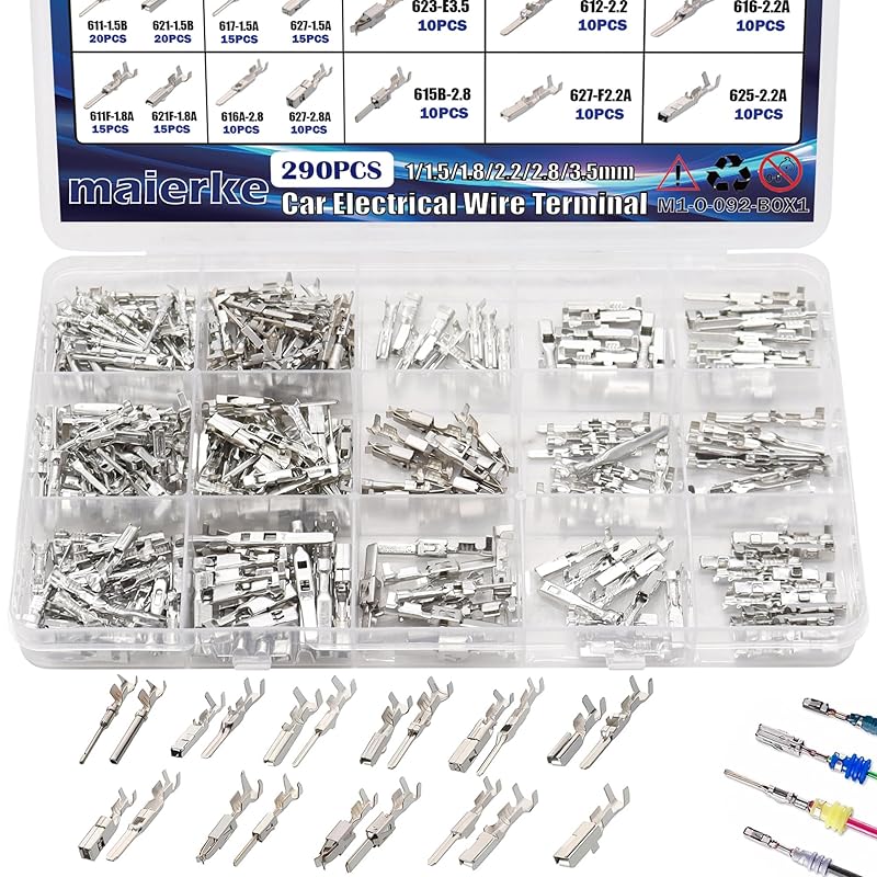 535PCS 26Type Pin Connectors Kit,Car Electrical Wire P 1/1.5/1.8/2.2/2.8/3.5mm Automotive Pin Connectors Kit Wire Removal Non-ulated Plug Male Female