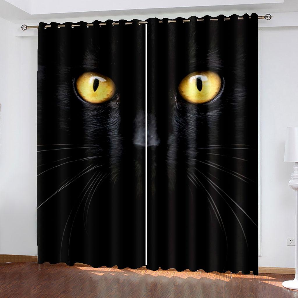 3D Custom Printed Black Cat Eyes Kids Children's Shading Blackout Curtain for Bedroom Living Room Hook Decorative