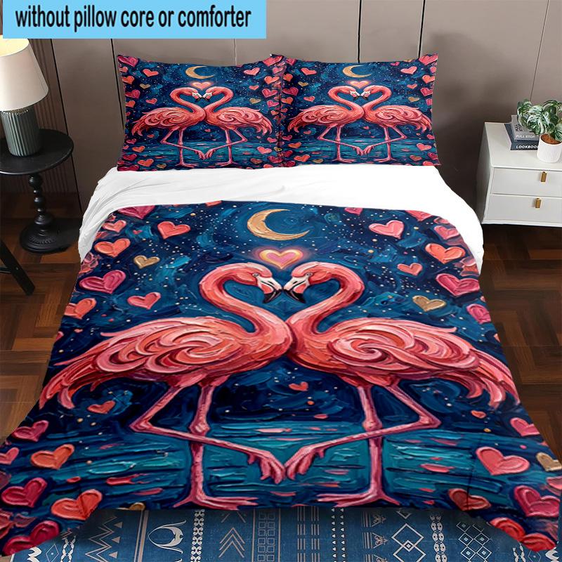 Love Birds In Heart 3pcs Bedding,Including 1pc Duvet Cover And 2pcs Pillowcases Perfect for Christmas,Ideal for Bedroom, Dormitory