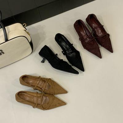 Версия из овчины~ Французские ретро туфли-лодочки с острым носком на высоком каблуке, женственная мода, темпераментная замша, под юбку, тонкий каблук, с открытым носком, одинарные туфли