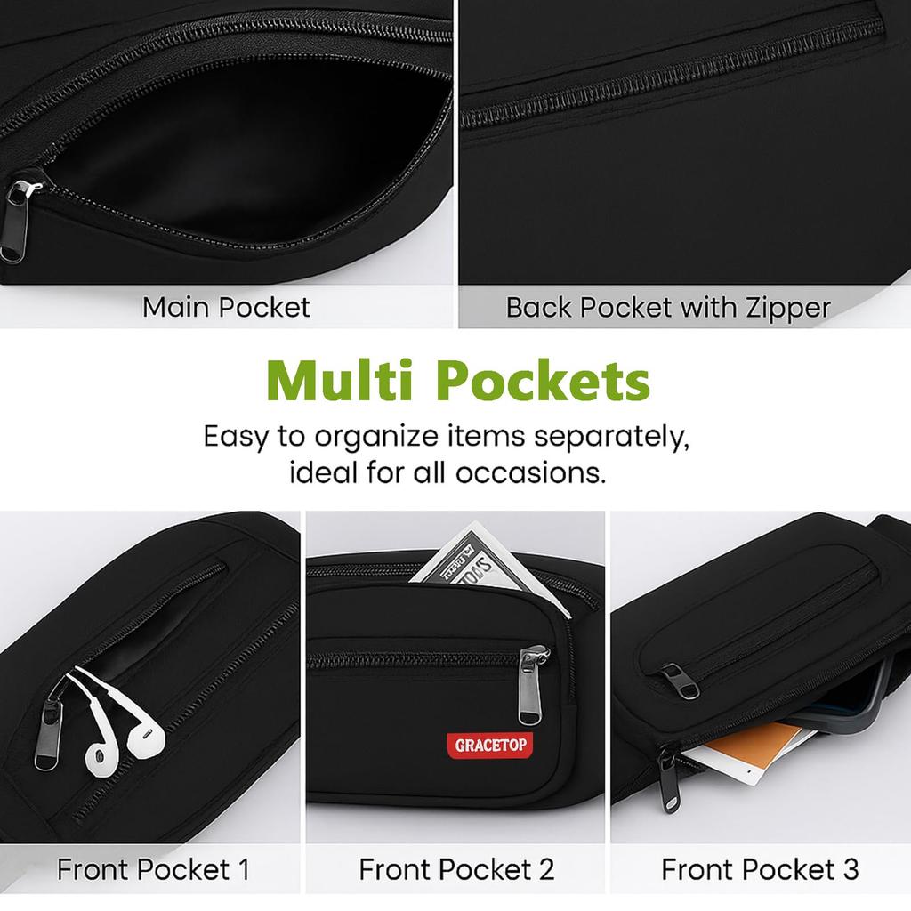 Gracetop Multifunctional Waist Fits Digital Water and Lightweight Hip Bag with 4 Ideal for Outdoor Suitable for Men and Women Bag, Smartphones,