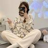 Autumn New Warm Round NeckLong Sleeve 2 Piece Outfit Set Women Plush Home Clothes for Women Cute Printing Pajamas for Girls