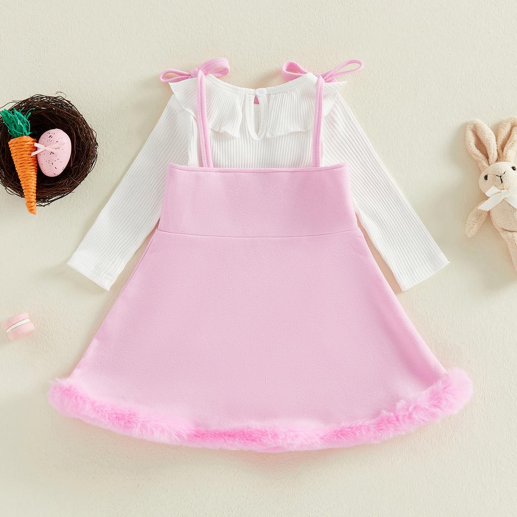 Citgeett Spring Easter Infant Baby Girls Outfits Long Sleeve Romper Bunny Suspender Dress Set Pink Clothes