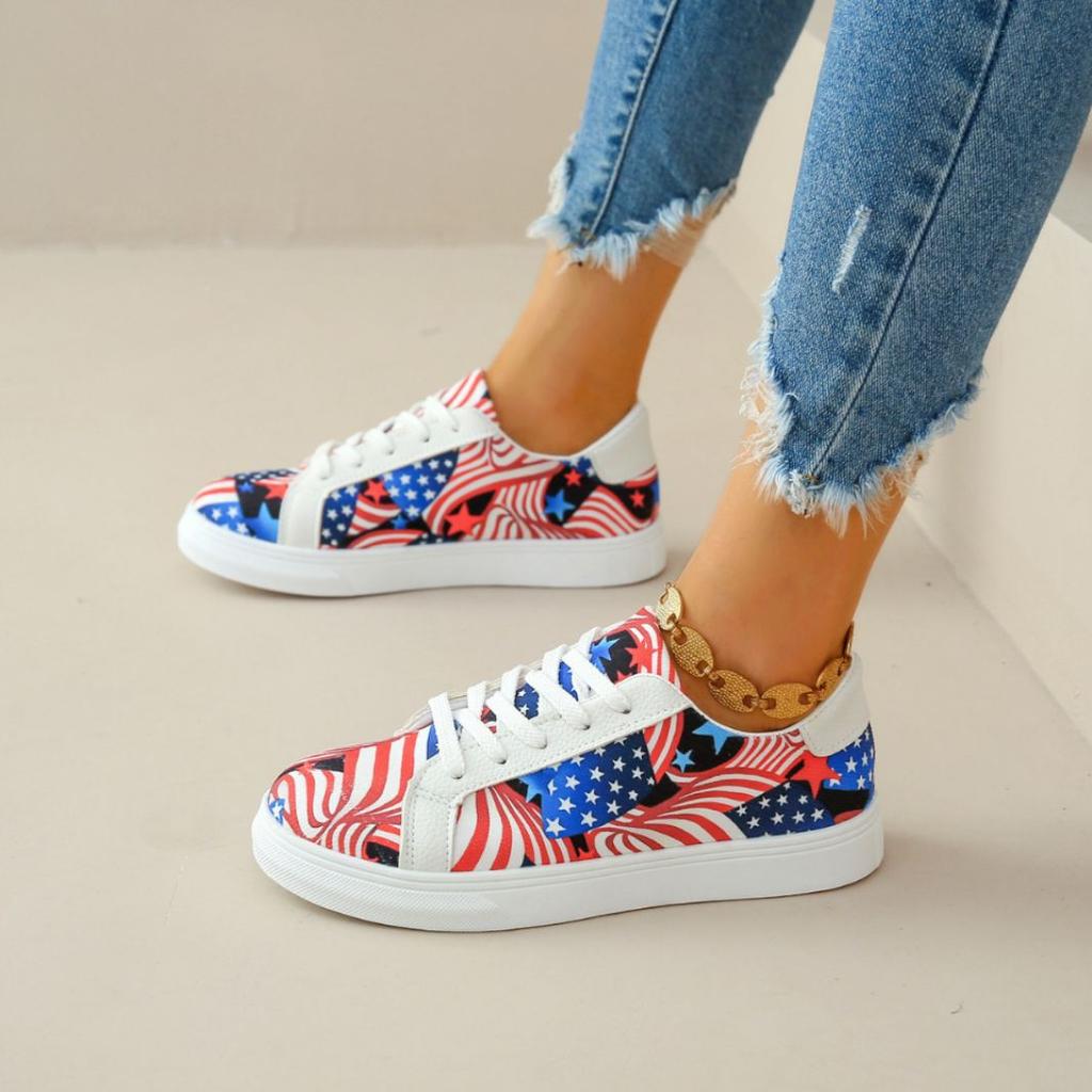 Autumn American Flag Print Flat Shoes for Women Retro Cool Sneaker for Female Spring Summer Woman Footwear Zapatillas Mujer