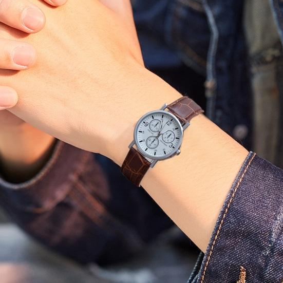 Мужские кварцевые часы с круглым стеклянным циферблатом, четкий принт, разборчивый, высокая точность, регулируемый ремешок из искусственной кожи, декоративные мужские наручные часы, бизнес-подарок