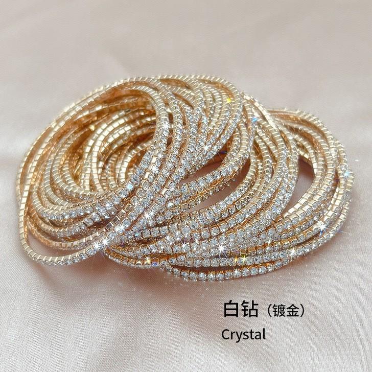 Браслет с цепочкой 2 мм, одинарный, с бусиной S6 Crystal, тонкий, на эластичной ленте, теннисный браслет, трансграничный, позолоченный браслет.